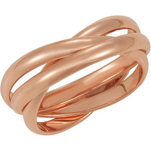 18k Rose Gold 2.5mm 3-Band Rolling Ring Size 7