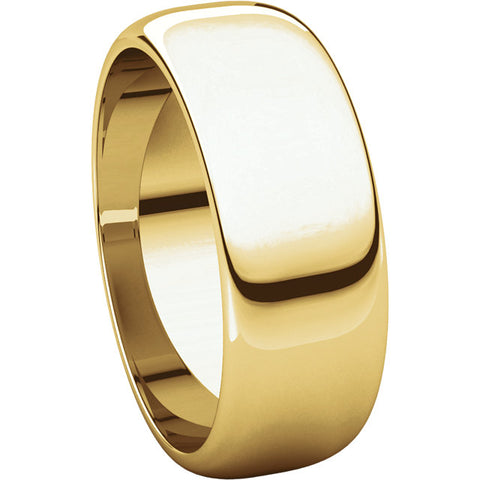14k Yellow Gold 7mm Half Round Band, Size 8.5