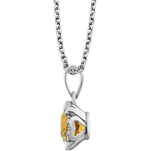 14k White Gold Citrine & .05 CTW Diamond 18" Necklace