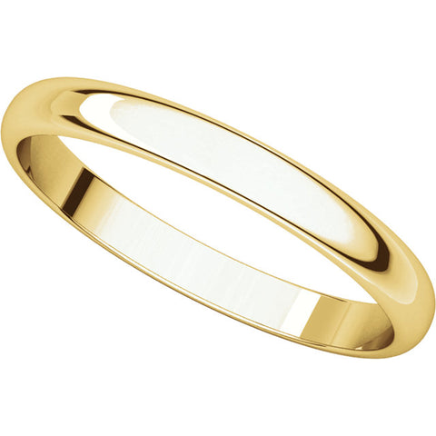 14k Yellow Gold 2.5mm Half Round Light Band, Size 7