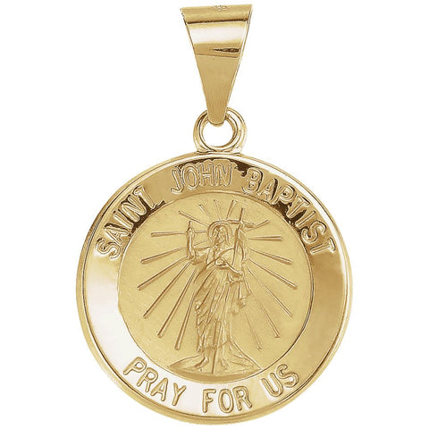 14k Yellow Gold 15mm Round Hollow St. John the Baptist Medal