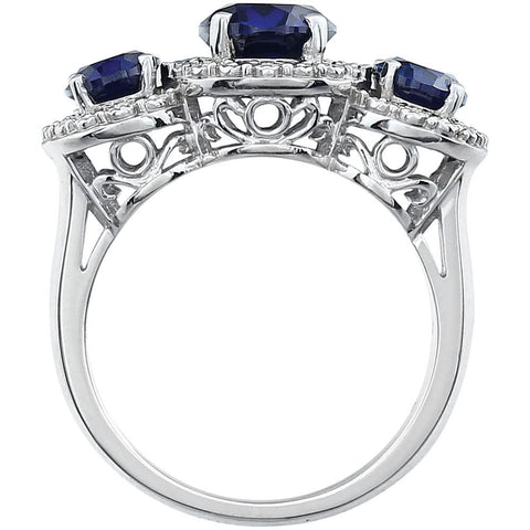 14k White Gold Created Blue Sapphire & .04 CTW Diamond Ring, Size 7
