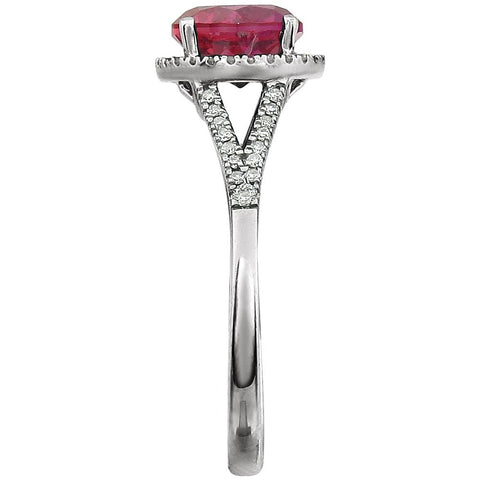 14k White Gold Lab Grown Ruby & 1/6 CTW Diamond Ring, Size 7
