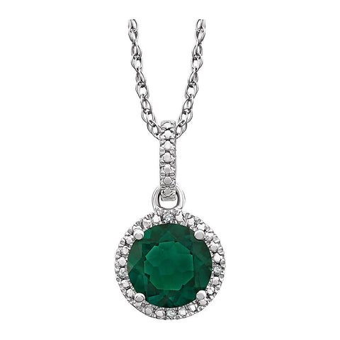 Sterling Silver Lab-Grown Emerald and .01 CTW Diamond 18" Necklace