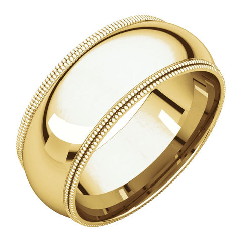 14k Yellow Gold 8mm Double Milgrain Comfort Fit Band, Size 12