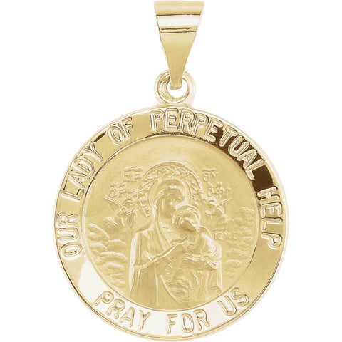 14k Yellow Gold 18.25mm Round Hollow Our Lady of Perpetual Help Medal
