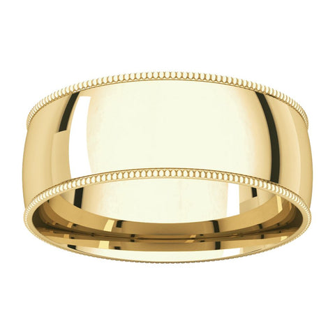 10k Yellow Gold 7mm Light Comfort Fit Milgrain Band , Size 9