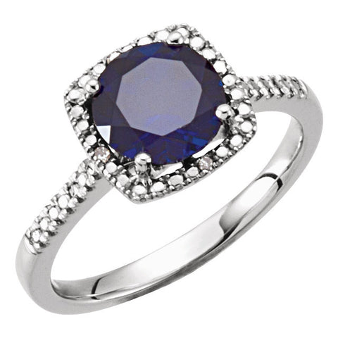 Sterling Silver Lab-Grown Blue Sapphire & .01 CTW Diamond Ring, Size 5