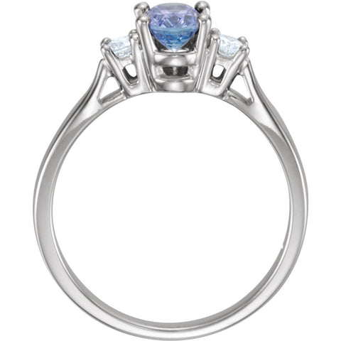 14k White Gold Tanzanite & 1/6 CTW Diamond Ring, Size 6