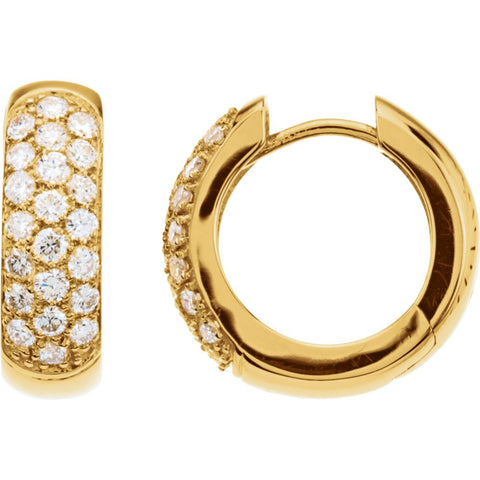 14k Yellow Gold 7/8 CTW Diamond Hoop Earrings