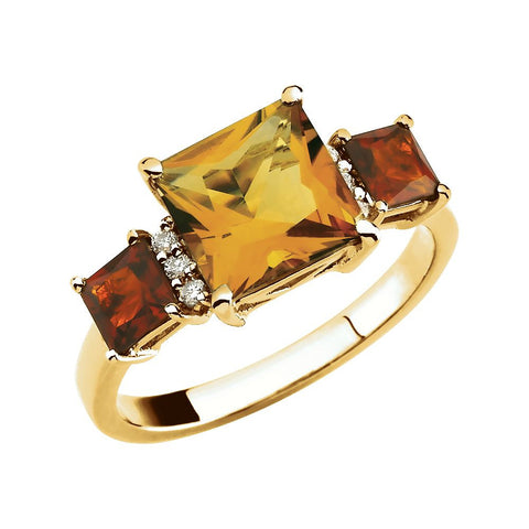 14k Yellow Gold Citrine & .06 CTW Diamond Ring, Size 6