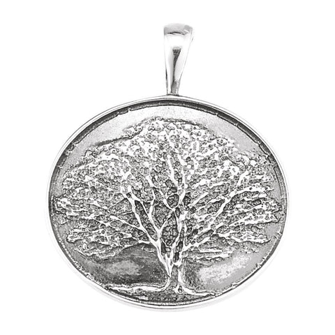 Sterling Silver Heart print Oak Tree Pendant