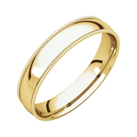 14k Yellow Gold 4mm Light Comfort Fit Milgrain Band , Size 11