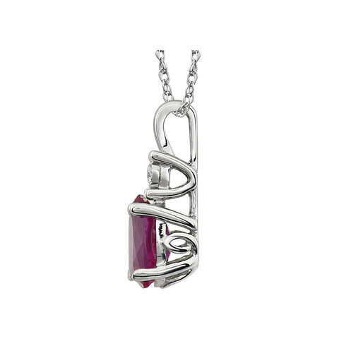 14k White Gold Created Ruby & .02 CTW 18" Necklace