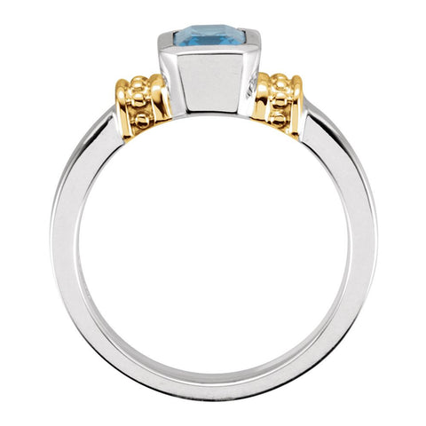 Sterling Silver & 14k Yellow Gold London Blue Topaz Granulated Design Ring, Size 6