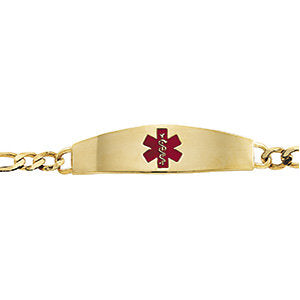 14k Yellow Gold Engravable Medical ID Bracelet with Red Enamel