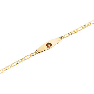 14k Yellow Gold Red Enameled Medical Id 7" Bracelet