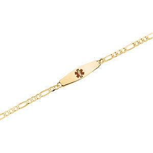 Engravable Medical ID Bracelet with Red Enamel in 14k Yellow Gold ( 7 Inch Ladies )