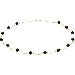 14k Yellow Gold Solid Black Onyx Station 18" Necklace