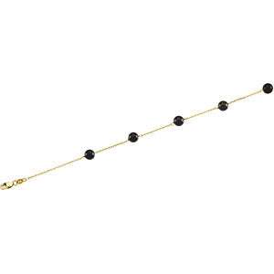 14k Yellow Gold Solid Black Onyx Station 18" Necklace