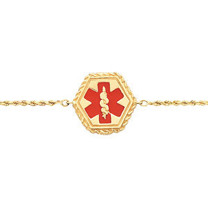 14k Yellow Gold Medical ID Bracelet with Red Enamel