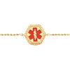 Medical ID Bracelet with Red Enamel in 14k Yellow Gold ( 7 Inch Rope )