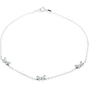 Sterling Silver Butterfly 10" Anklet