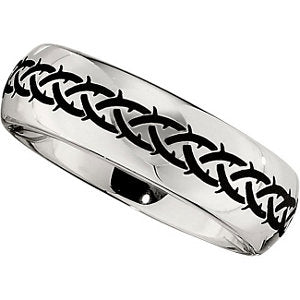 Cobalt 7mm Band with Black Laser Engraved Braid Design Size 10