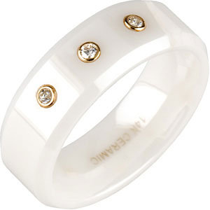 White Ceramic & 14k Yellow Gold 1/10 CTW Diamond 8mm Band Size 7