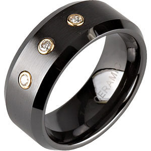 Black Ceramic & 14k Yellow Gold 1/10 CTW Diamond 8mm Band Size 12.5