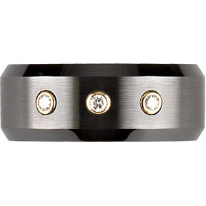 Black Ceramic & 14k Yellow Gold 1/10 CTW Diamond 8mm Band Size 12.5
