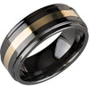 Ceramic Couture Ridged Wedding Band Ring with 14K Yellow Gold Inlay (Size 7.5 )