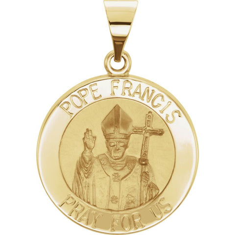 14k Yellow Gold Hollow Pope Francis Medal