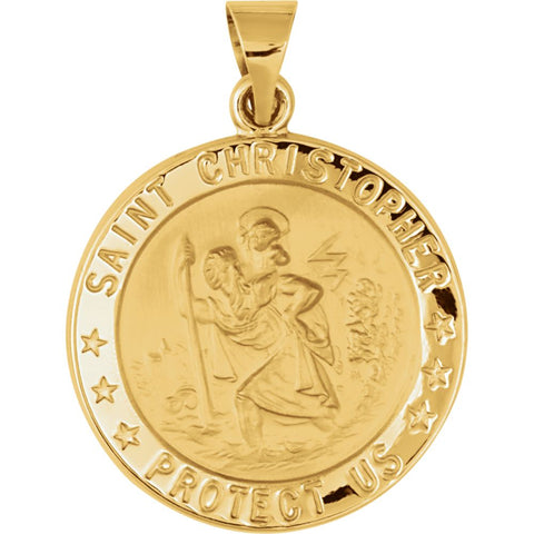 14k Yellow Gold 21.75mm Hollow Round St. Christopher Medal