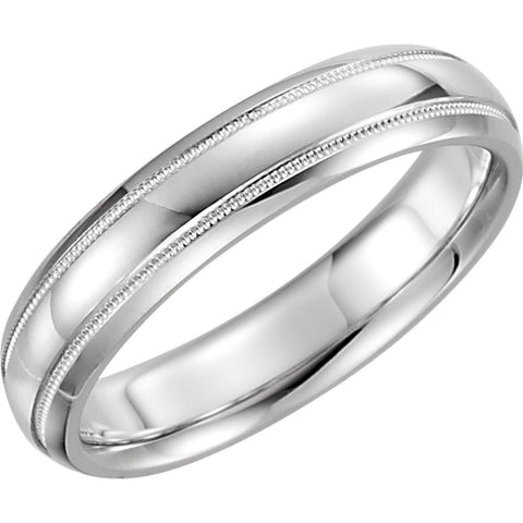 14k White Gold 5mm Half Round Comfort Fit Milgrain Band Size 10.5