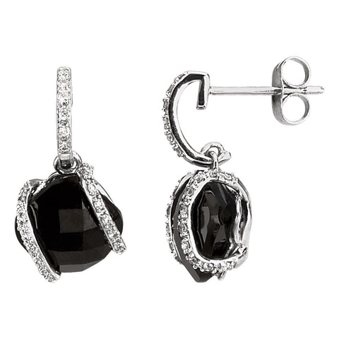14k White Gold Onyx & Diamond Earrings