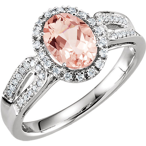 14k White Gold Morganite & 1/5 CTW Diamond Ring, Size 7