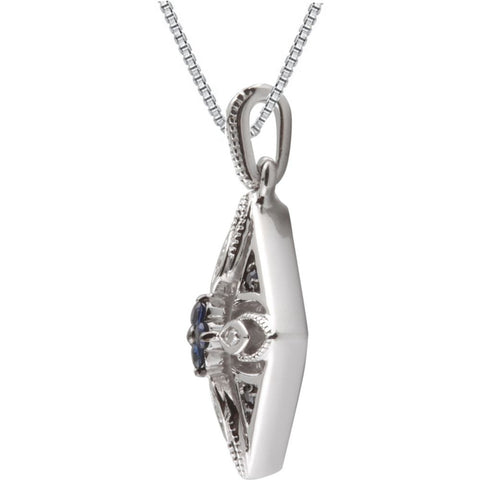 Sterling Silver Blue Sapphire & .025 CTW Diamond 18" Necklace