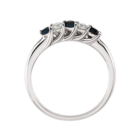 14k White Gold Sapphire & 1/6 CTW Diamond Band, Size 7