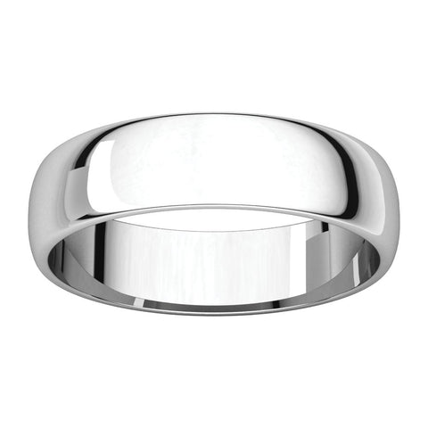 14k White Gold 5mm Half Round Light Band, Size 8.5