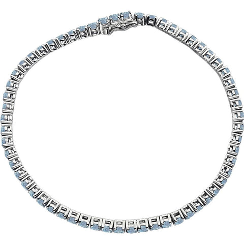 14k White Gold Aquamarine Line 7.25" Bracelet