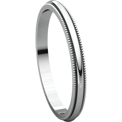 14k White Gold 2mm Milgrain Band, Size 4.5