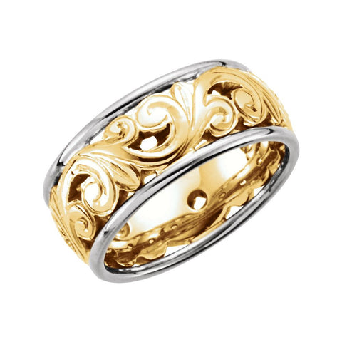 14K Yellow & White Hand-Engraved Band Size 11