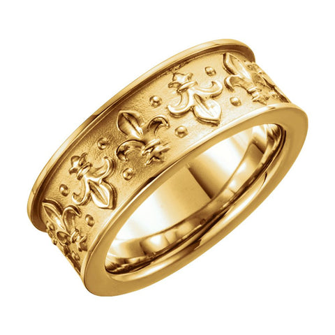 14k White Gold 7.75mm Fleur-de-lis Band Size 7