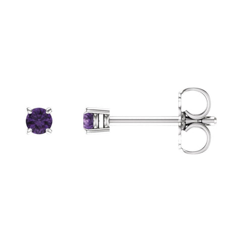 14k White Gold 2.5mm Round Amethyst Earrings