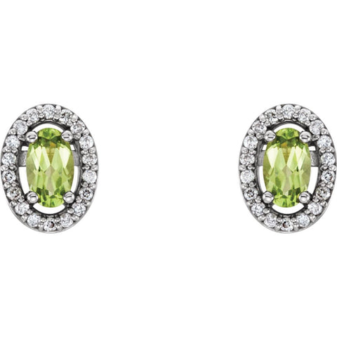 14k White Gold Peridot & .08 CTW Diamond Earrings