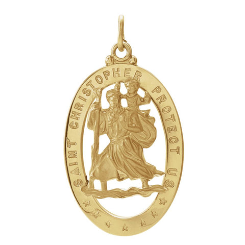 14k Yellow Gold 29x20mm Oval St. Christopher Medal