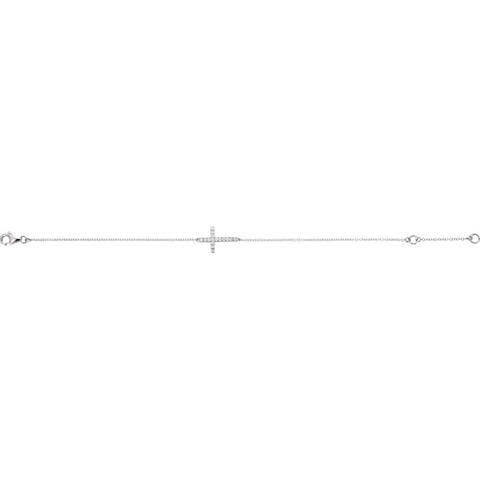 14k White Gold 1/5 CTW Diamond Sideways Cross 8" Bracelet
