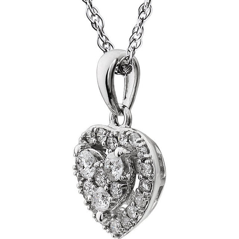 14k White Gold 3/8 CTW Halo-Style Diamond Heart 18" Necklace