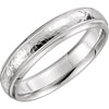14k White Gold 5mm Half Round Comfort-Fit Milgrain Hammer Finish Wedding Band for Men, Size 11